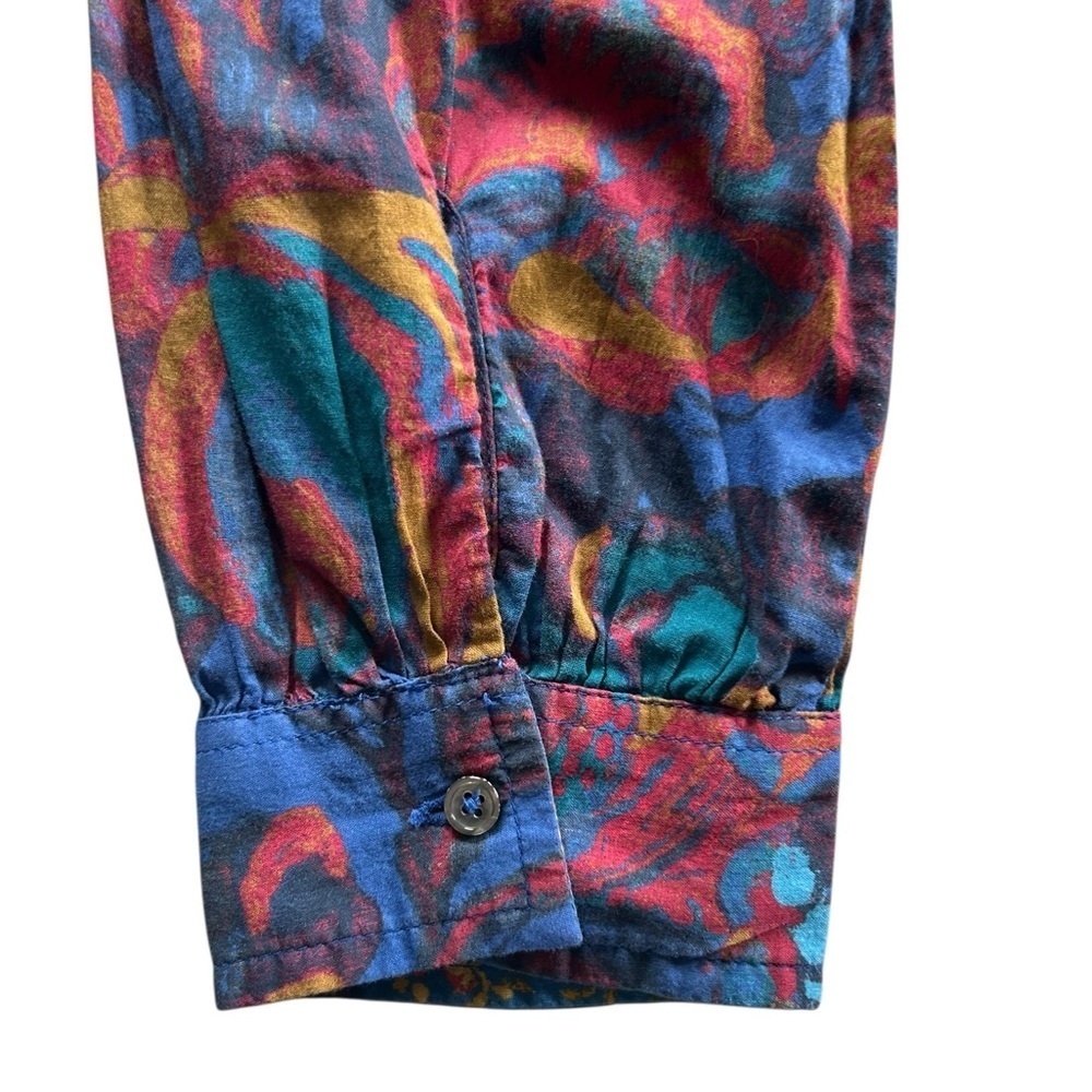 Sundance Sz M Abstract Floral Blouse Boho Western Ruffle Collar Cotton Button Up - Picture 10 of 11